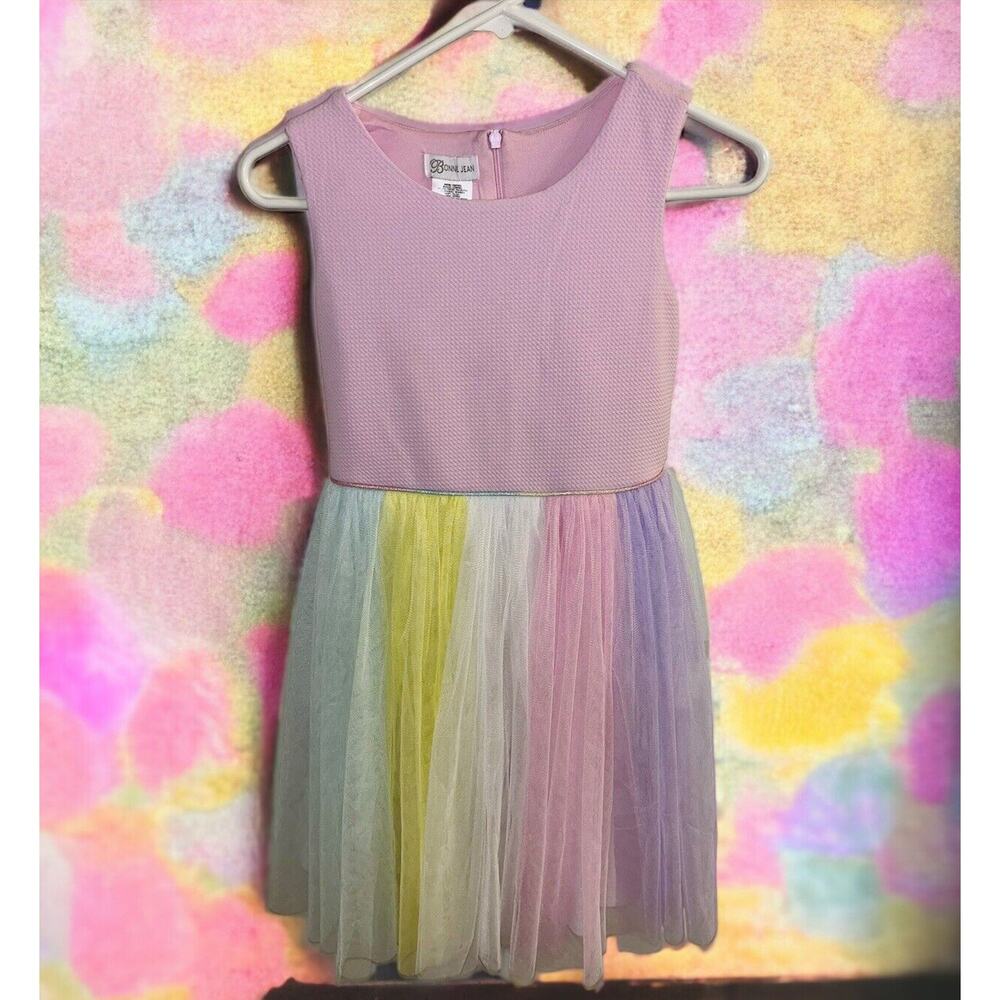Bonnie Jean Pink sleeveless Dress Size 12 Pastel Rainbow‎ Tutu Skirt Sparkly